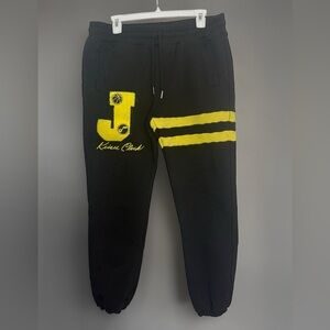 Utah Jazz Black Sweatpants with Yellow Fuzzy 'J' Detail